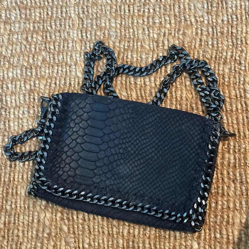 Navy leather snake skin with Chain cross body bag